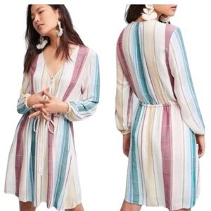 Rails Becca Cusco Striped Long Sleeve Surplice Tie Waist Mini Dress M